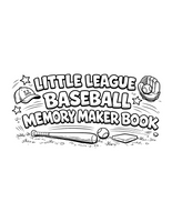 Stinky Lockers Baseball Memory Maker Printable PDF Book, illustrated black and white coloring page of a baseball themed design with baseball gear and text.