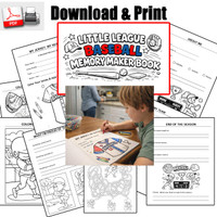 Stinky Lockers Baseball Memory Maker Printable PDF Book, digital download cover and printable pages featuring baseball-themed worksheets and activities for kids.