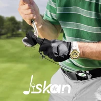 Stinky Lockers Pro Golf Club Cleaner Brush Combo With Squeeze Water Bottle, a golfer cleaning a golf club with the brush and water bottle outdoors on the golf course.