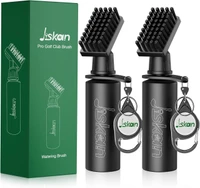 Stinky Lockers Pro Golf Club Cleaner Brush Combo With Squeeze Water Bottle, black cleaning brush with water bottle and keychain design.
