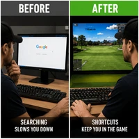 Stinky Lockers Golf Simulator Keyboard Shortcut Stickers — Compatible with GSPro, showing keyboard with shortcut stickers for golf simulation.