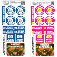 Team baseball bat knob decals customized with player numbers and names, great for preventing equipment mix-ups during tournaments.