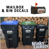 Stinky Lockers Set of 3 Curbside Bin | Mailbox Decal -Includes Bonus Set of 8 All-Purpose Decal Pack