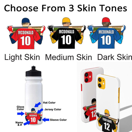 Stinky Lockers Personalized Youth Baseball Hotel Bedroom Door Hanger Sign, customizable door hanger with youth baseball theme in three skin tones and personalized name and number.