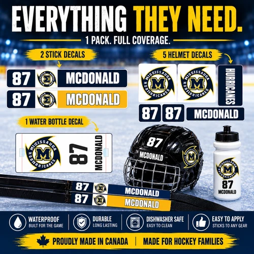 Mississauga Hurricanes Hat Trick Combo | Personalized Hockey Sticker Pack