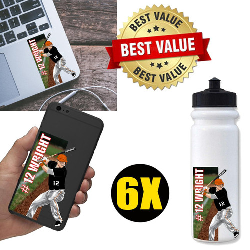 Personalized Baseball Hitter Water Bottle Stickers-6 Pack