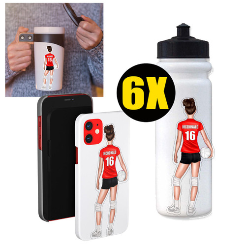 Stinky Lockers 6 Pack Personalized Female Volleyball Sticker
