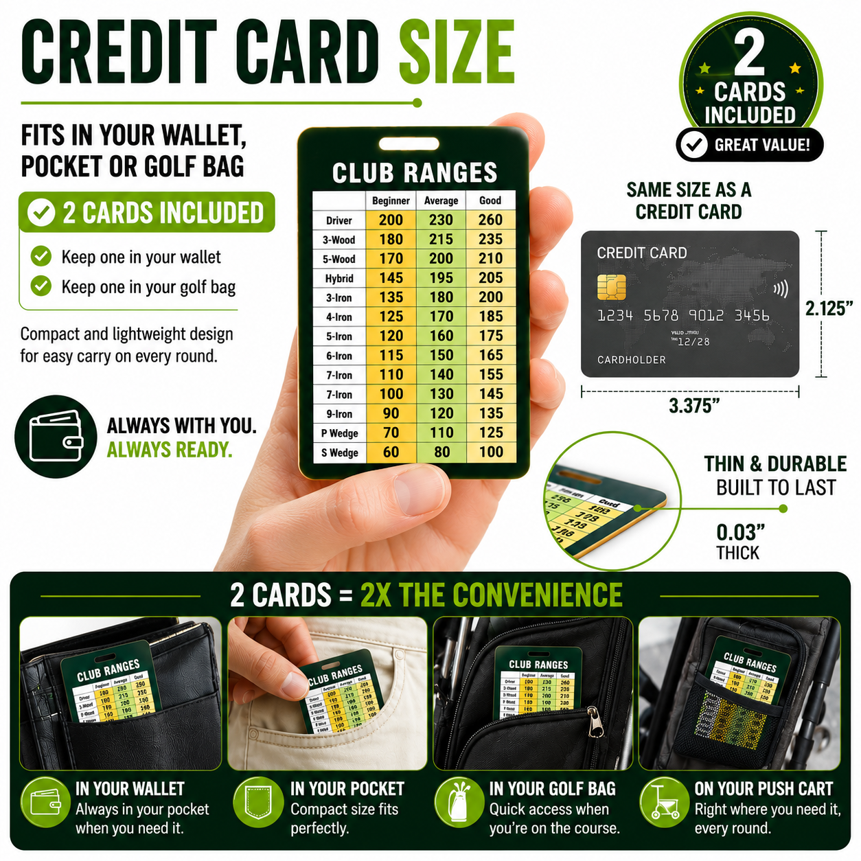 Credit Card Size Golf Yardage Card