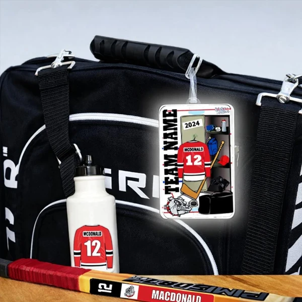 Personalized hockey bag tag water bottle decal and stick decal