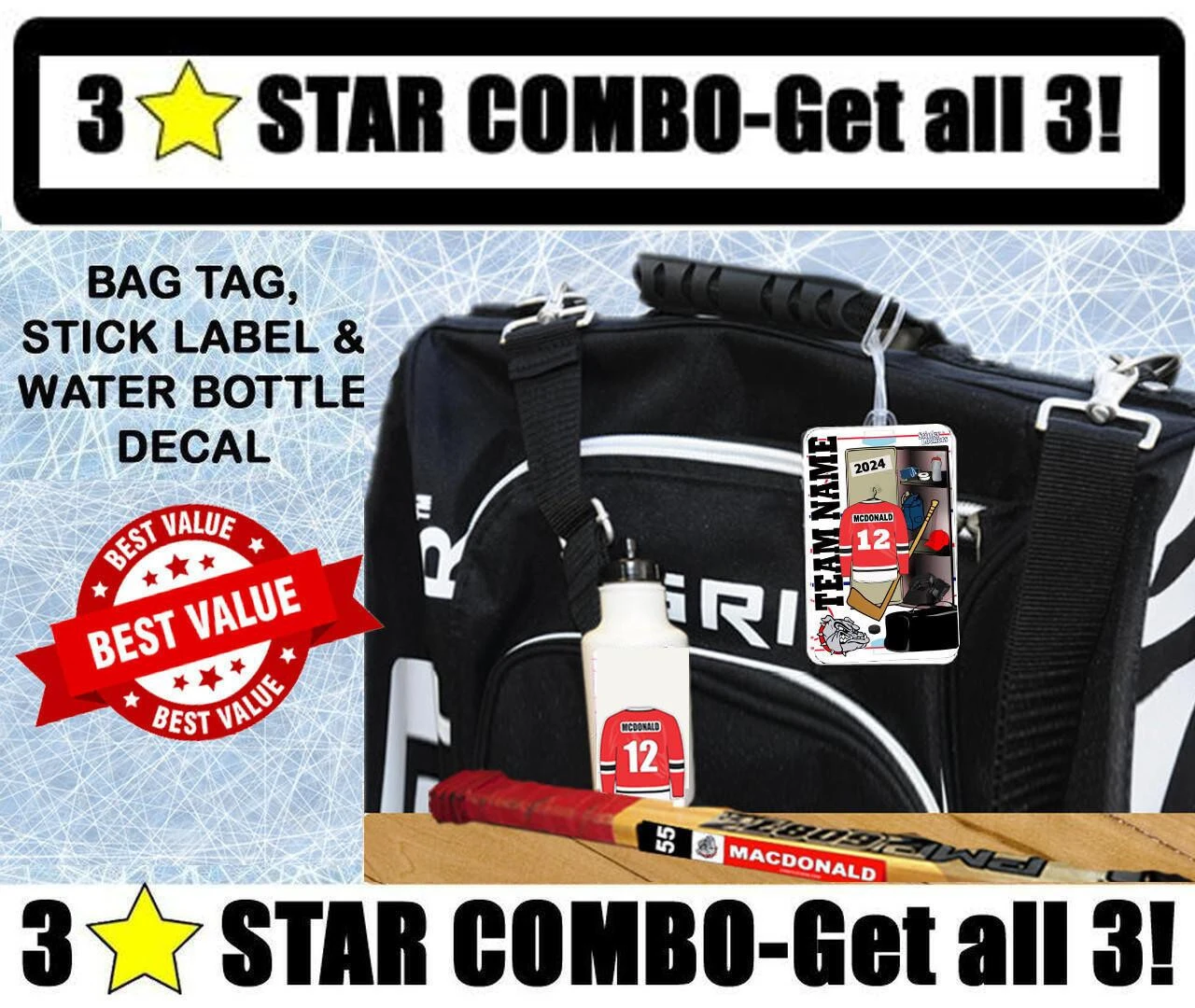Personalized hockey 3 Star Player Combo