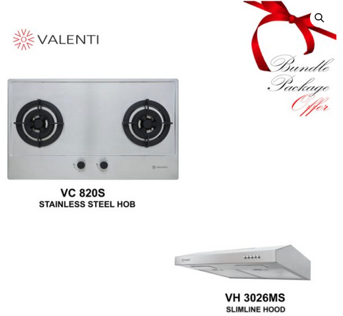 Cocco cooker package matching 2-burner compact hob and hood styled in studio kitchen — Arimokko Singapore rental unit