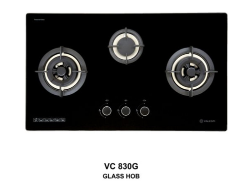 Cocco VC 830G 80cm tempered glass 3-burner gas hob top view showing black glass surface — Arimokko Singapore modern kitchen