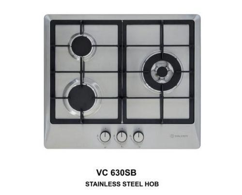Cocco VC 630SB 3-burner 60cm stainless steel compact built-in gas hob top view — Arimokko Singapore narrow kitchen appliance