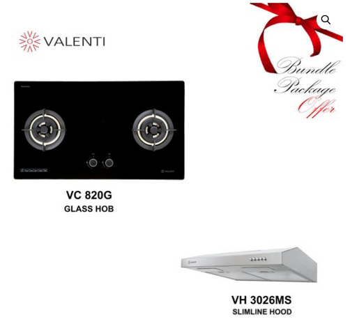 Cocco VC 820G 80cm glass 2-burner hob with matching cooker hood designer bundle — Arimokko Singapore modern kitchen