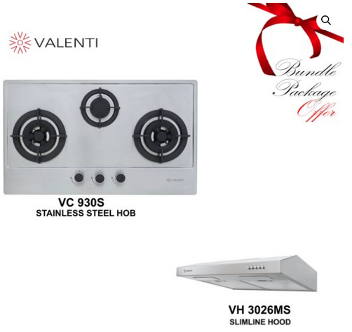 Cocco VC 930S 3-burner stainless steel gas hob top view from cooker package bundle — Arimokko Singapore HDB BTO kitchen renovation