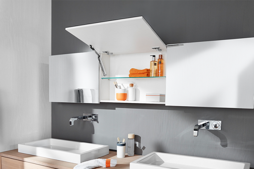 Blum AVENTOS HK-XS TIP-ON handleless mini lift mechanism for compact wall cabinets — Arimokko Singapore Austrian engineering