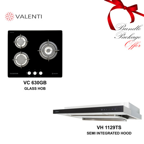 Cocco VC 630GB 60cm glass hob with VH 1129TS T-shape cooker hood matched designer package — Arimokko Singapore