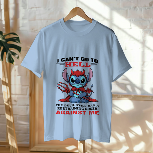 Funny Devil Restraining Order T-Shirt — “I Can’t Go To Hell” Humour Graphic Tee | Unisex Casual Gift Shirt