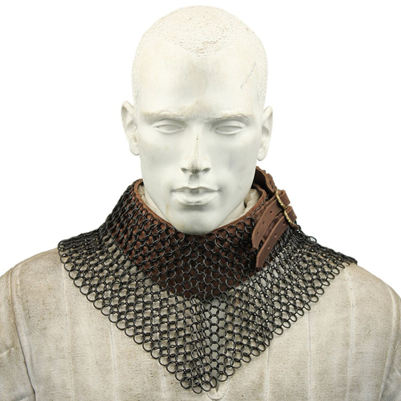 Medieval V Brass Face Mild Steel Chainmail Coif Armor