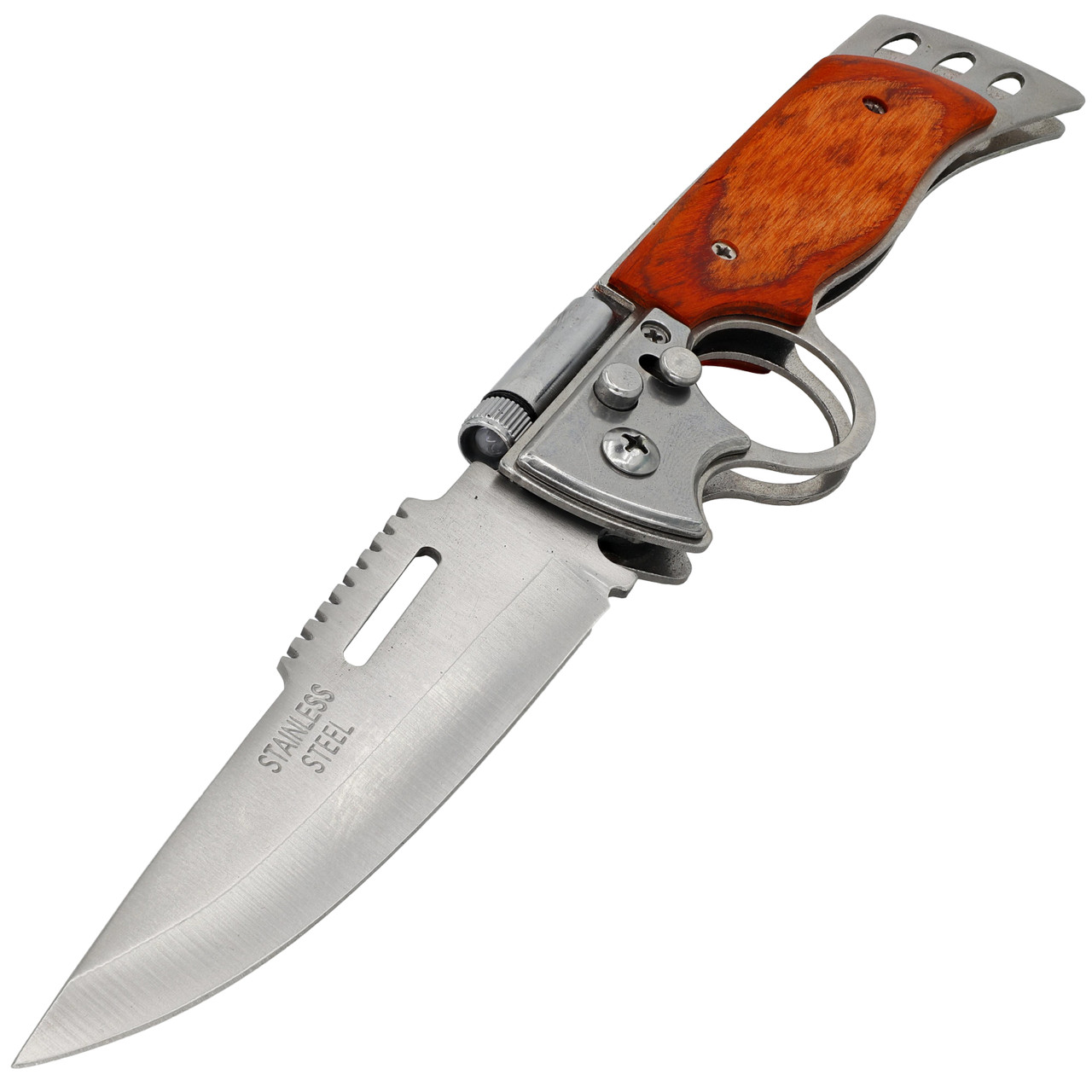 Field Switchblade Skilled Pioneer Automatic Single Action Stainless Steel Drop Point ...