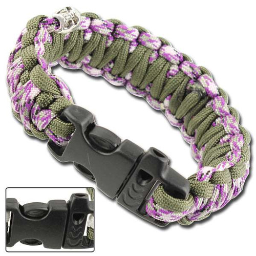 Skullz Survival Whistle Paracord Bracelet-OD Purple Camo