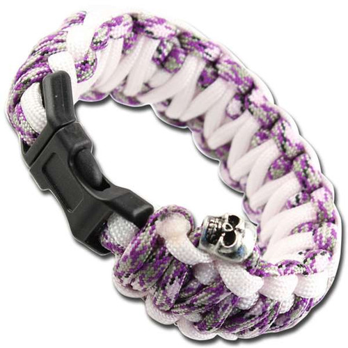 Skullz Survival Military Paracord Bracelet-Purple Camo & White