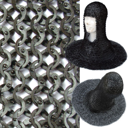 European Flat Ring Rivet Chain Mail Coif