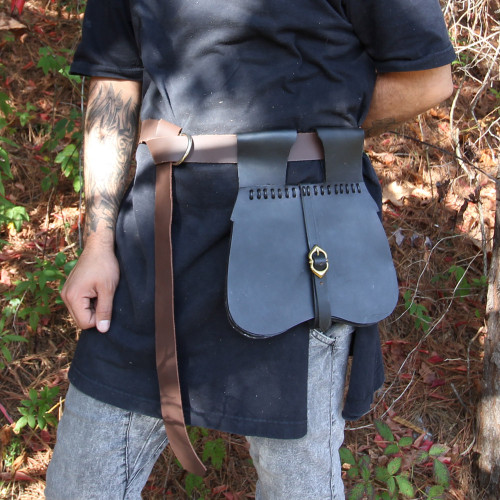 Medieval Renaissance Simple Black Leather Soldier Pouch