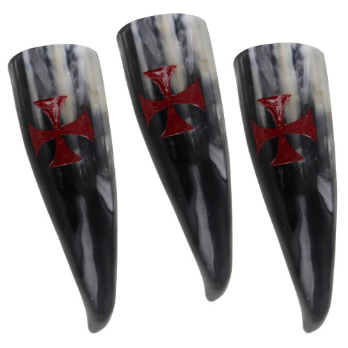 Hand Carved Knights Templar Drinking Horn Set