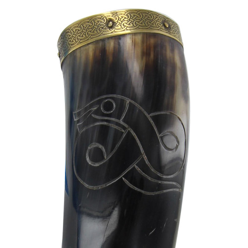 Brass tip  Drinking Horn With Jormungandr