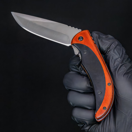 North Woods Spring Assisted Pocket Knife – Two-Tone Wood Handle, Black Blade