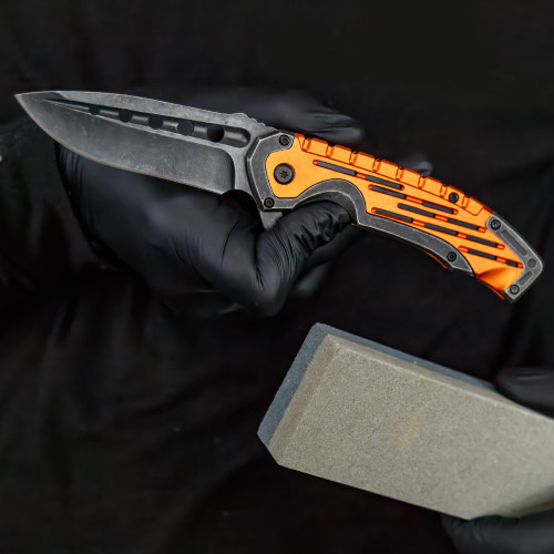 Industrial Strength Pocket Knife with Spring Assist FREE Sharpening Stone Combo