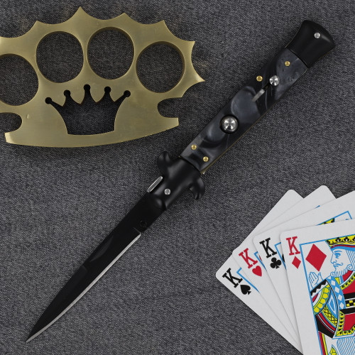 Mafia Italian Milano Stiletto Automatic Knife – Black & White Design