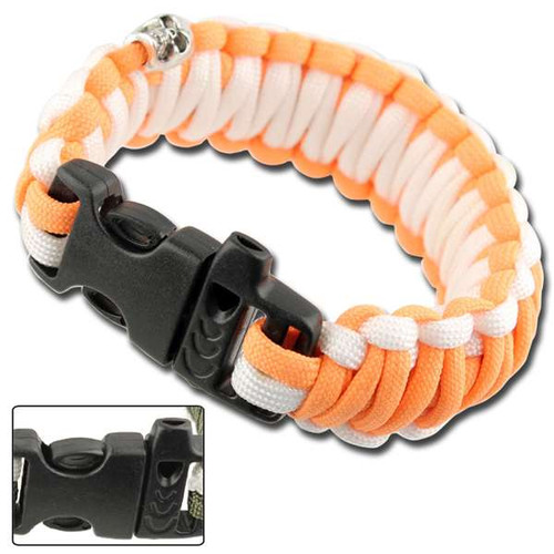 Skullz Survival Whistle Paracord Bracelet-Orange & White