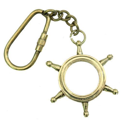 USS Constitution Sailor Wheel Brass Magnifying Keychain