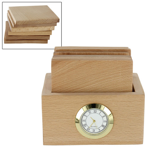Classical Time in a Box Wooden Coasters