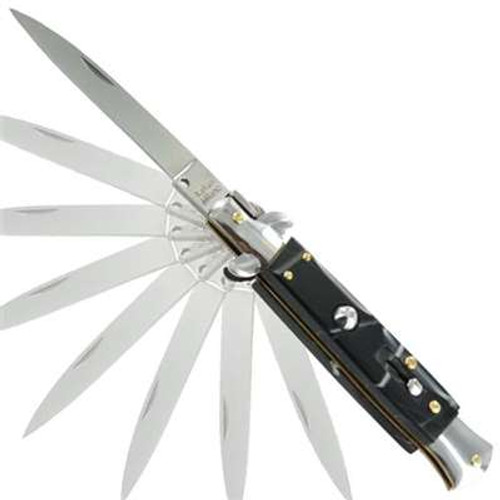 Mafia Italian Milano Stiletto Black Marble Automatic Knife