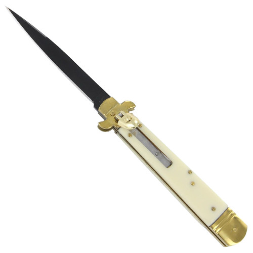 Switchblade Colossal Rephaim Auto Knife – Stainless Steel, Drop Point Blade, Golden Metalwork