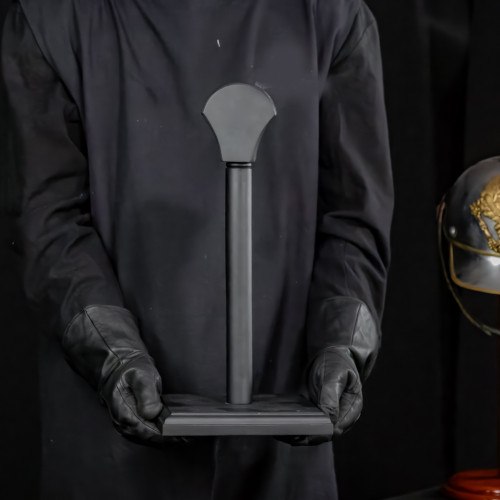 Sleek Black Satin Wooden Hat Helmet Stand