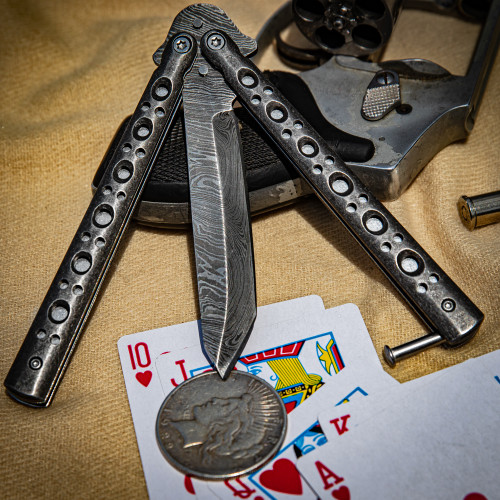 Steel Coal Strike Butterfly Knife | Damascus Steel Blade | Tanto Point