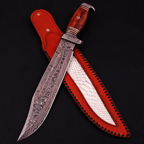 Hunt for Life Bayou Dweller Damascus Steel Bowie Hunting Knife