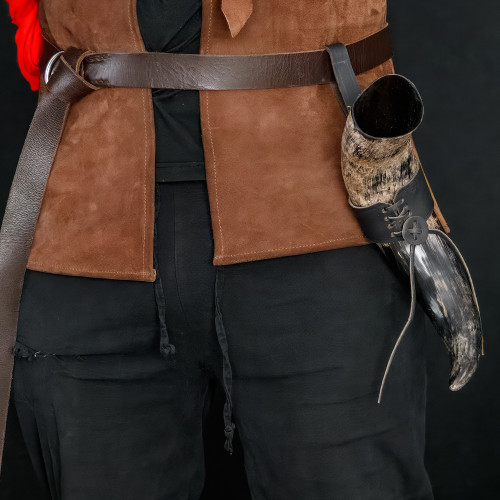 Distressed Raider Viking Drinking Horn with Leather Holster