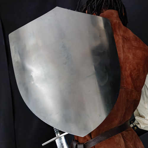 14th Century Four Point Functional Polished Steel Medieval Battle Shield