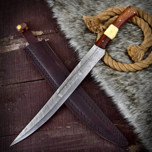 Damascus Steel Full Tang Germanic Single-Edged Sword with Sheath