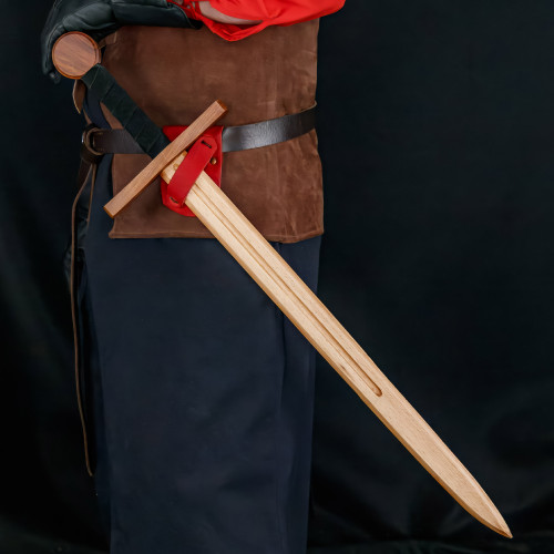 Empathetic Blade Templar Viking Beech Wood Pretend Play Practice Theater Wooden Sword w/ Black Leather Wrapped Handle