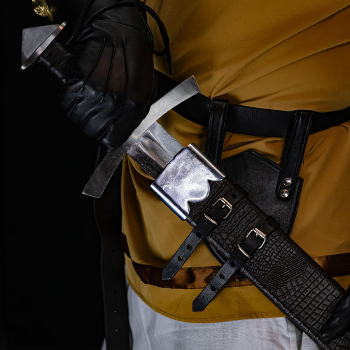 Right-Handed Reliable Doublet Black Genuine Leather Functional Adjustable Buckle Closure Medieval Sword Dagger Frog Belt Holder