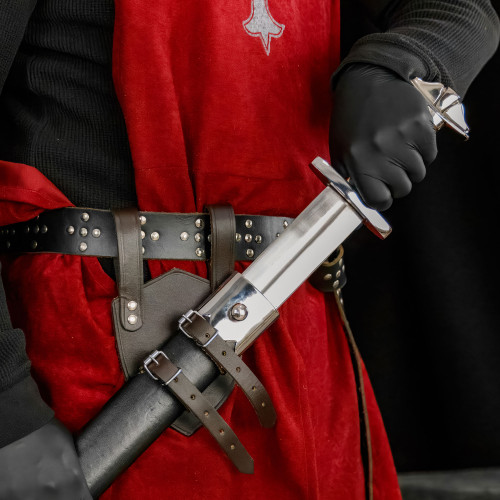 Left-Handed Limitless Match Brown Genuine Leather Functional Adjustable Buckle Closure Medieval Sword Dagger Frog Belt Holder