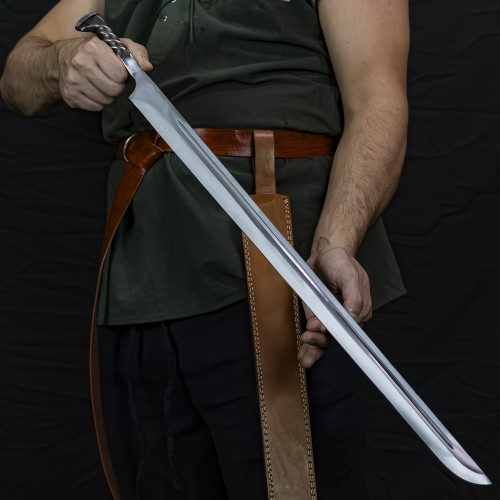 End of the Line High Carbon Steel Forged Locomotive Railroad Spike Sword Single Edge w/ Genuine Leather Sheath