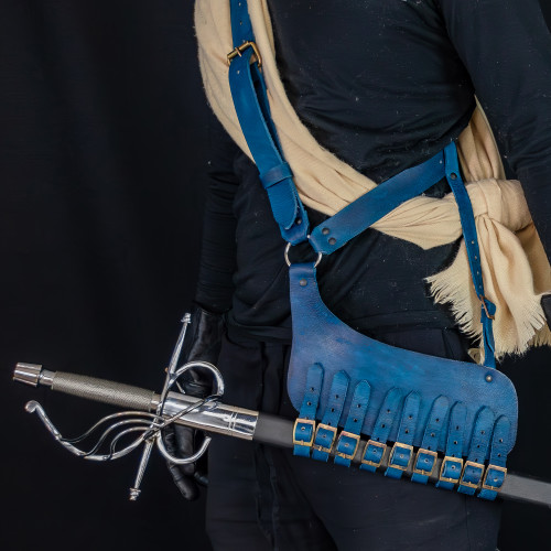 Rigid Nature Hand Crafted Right-Handed Leather Adjustable Rapier Sword Frog Belt w/ Steel Buckle Fastenings – Blue