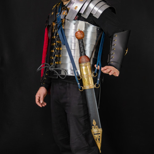 Roman Cohort I Functional Adjustable Genuine Leather Gladius Badric Belt Frog Sword Holder - Blue